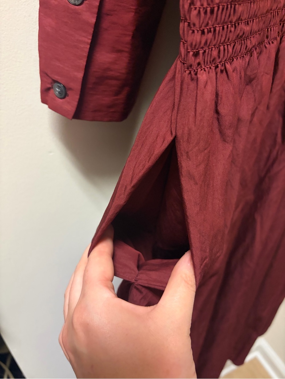 Smocked Waist Long-Sleeve Maxi Dress in Burgundy from Future Collective 1XL - Picture 5 of 7